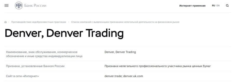 Denver Trade: отзывы клиентов и обзор компании