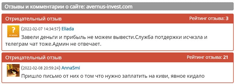 AVERNUS-INVEST — отзывы о проекте с которым опасно сотрудничать?