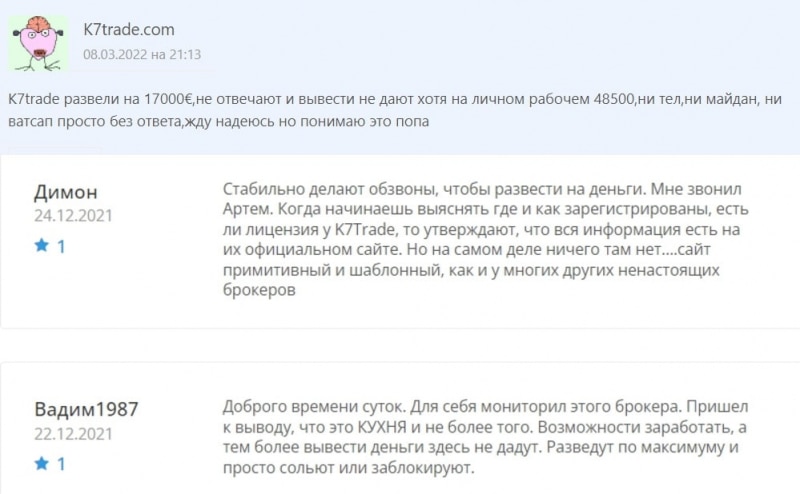 K7trade: отзывы клиентов о компании
