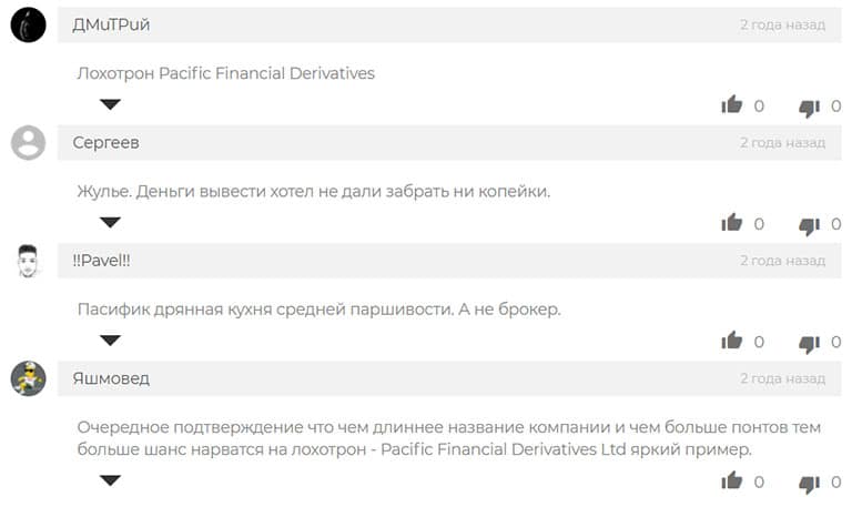 Отзывы на Pacific Financial Derivatives - множество плохих отзывов о лохотроне.