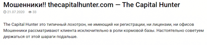 The Capital Hunter: обзор условий, отзывы экс-клиентов