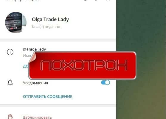 Olga Trade Lady — очередной псевдотрейдер из Телеграм