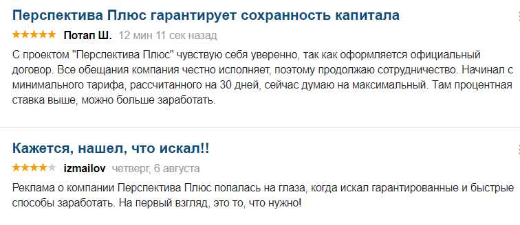 Инвестиционный проект «Перспектива Плюс»: обзор маркетинга, отзывы
