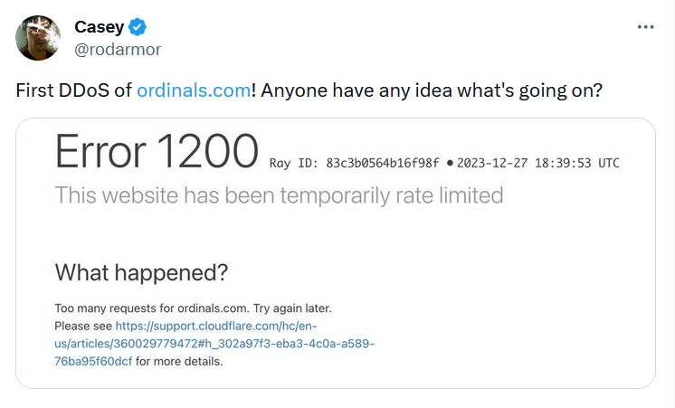 Сайт Ordinals столкнулся с DDoS-атакой