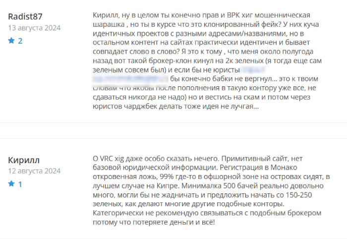 VRC xig (vrcxig.com) лжеброкер! Отзыв Telltrue